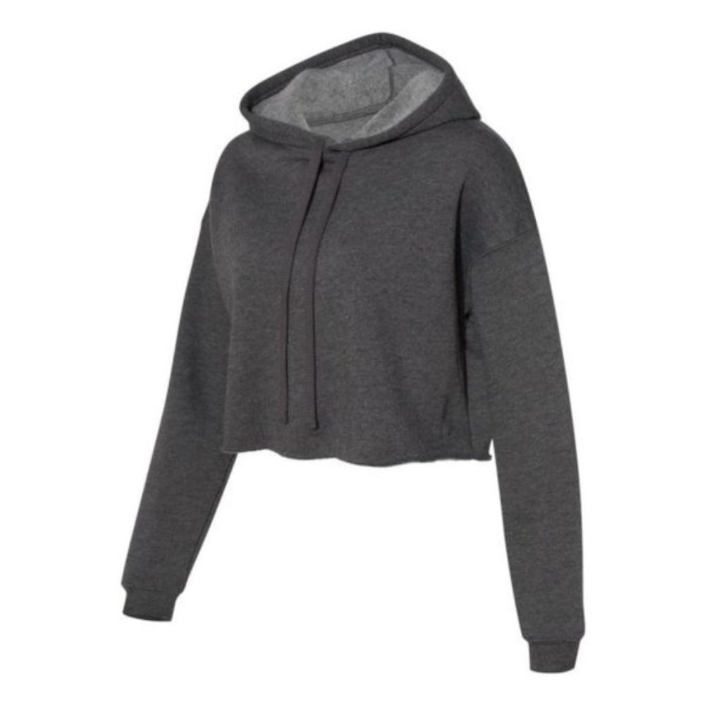 Gray Raw Hem Crop Hoodie